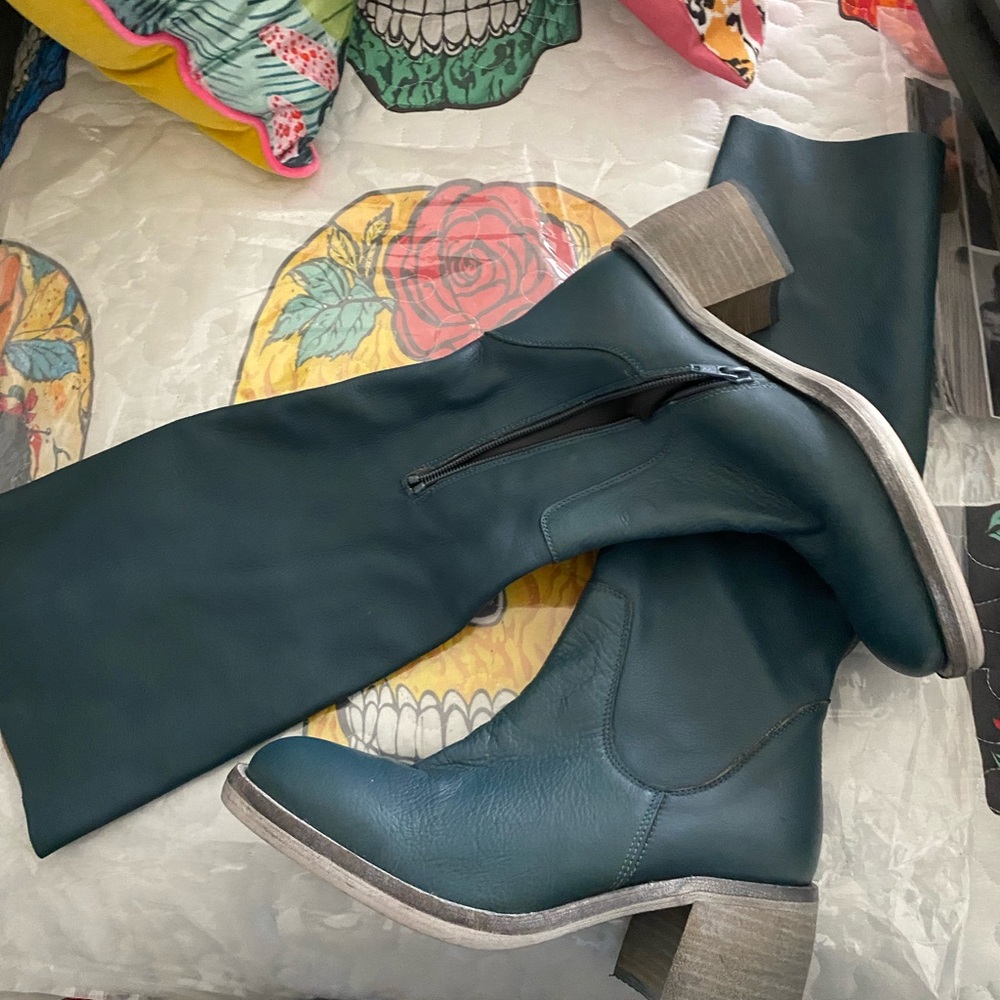 Free People Blue Leather Knee-High Boots